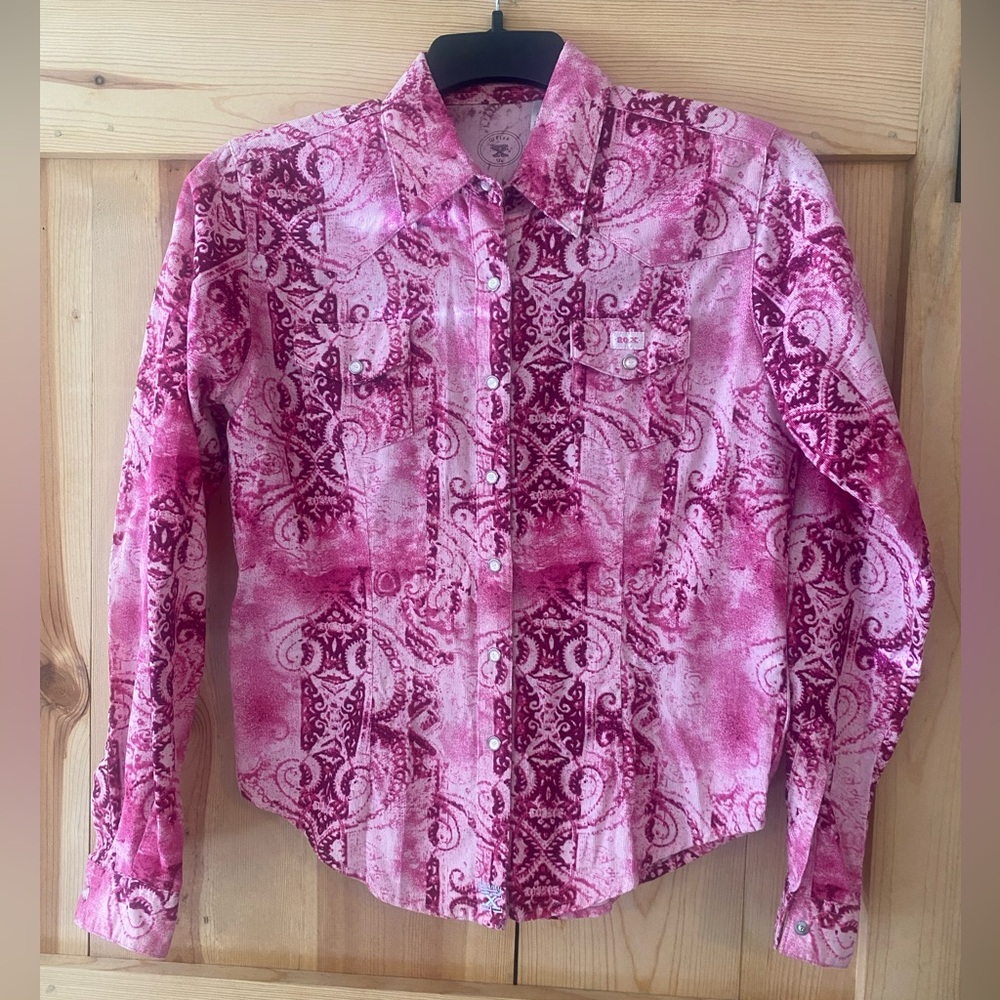 Wrangler Twenty-X Pink Paisley Pearl Snap Button-Up Shirt Size Small